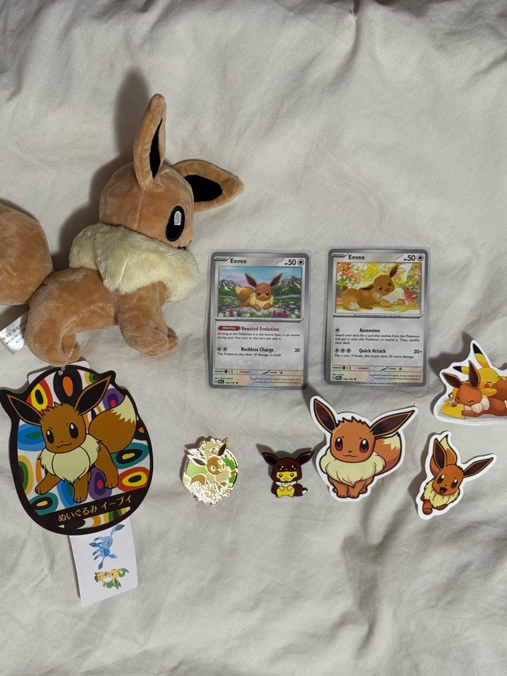 Eevee Bundle with Plush, Stickers, Pins and Pokemon Card Set Gift